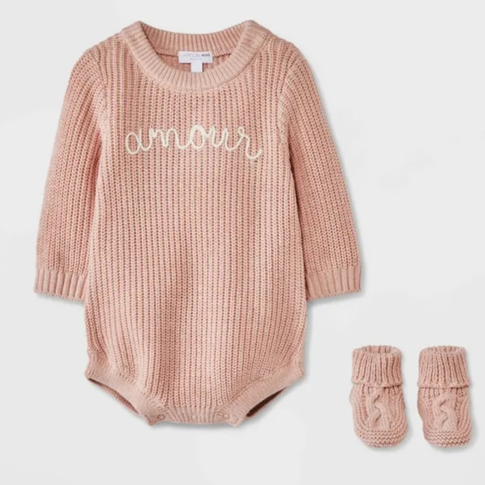 Grayson Mini Pink Amour Knit Baby Onesie & booties Size 12 Months